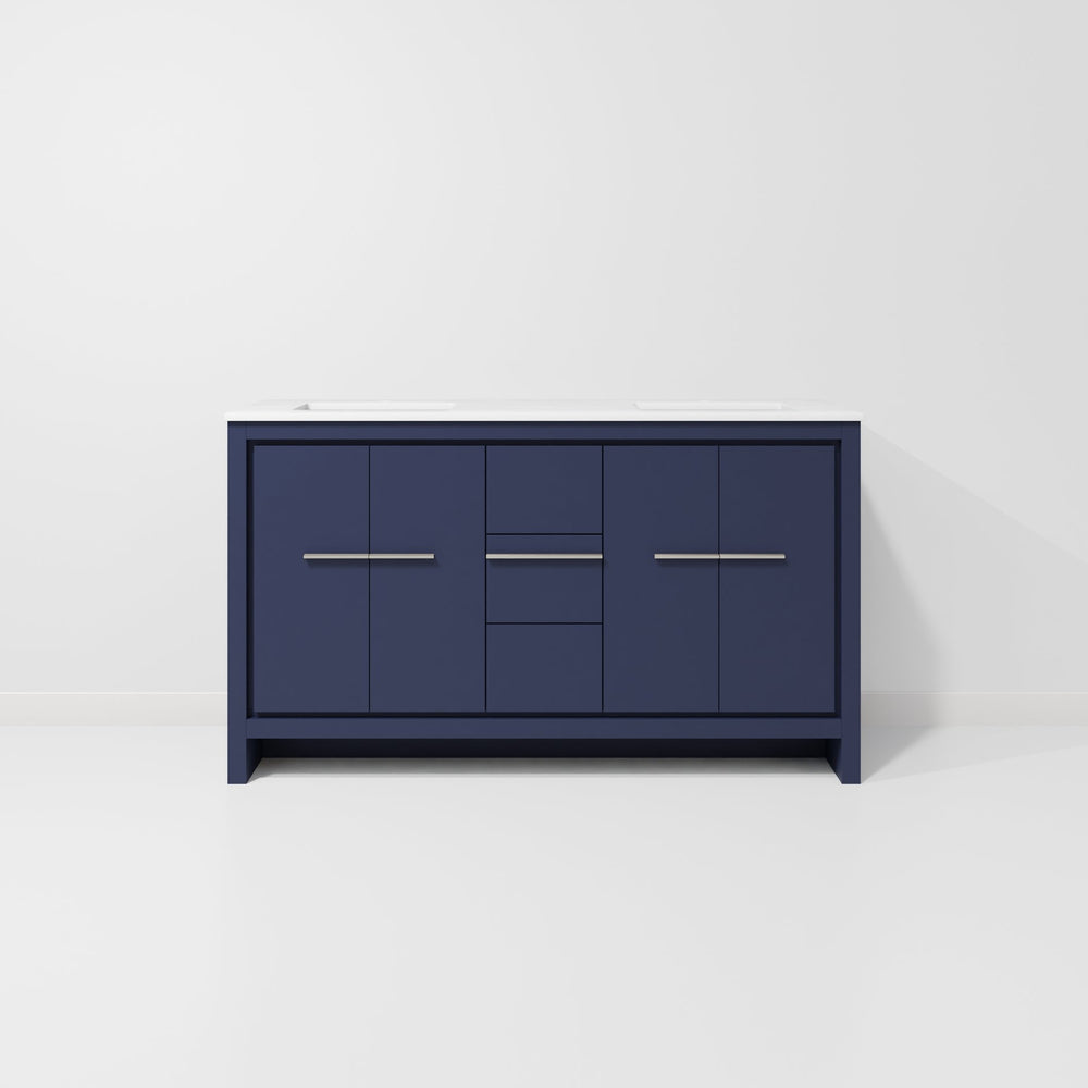 English Elm Navy Blue Double Bath Vanity With Cultured Marble Top - Stylish 60" W Storage Solution For Two Sinks B2731P259448