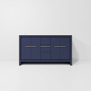 English Elm Navy Blue Double Bath Vanity With Cultured Marble Top - Stylish 60" W Storage Solution For Two Sinks B2731P259448