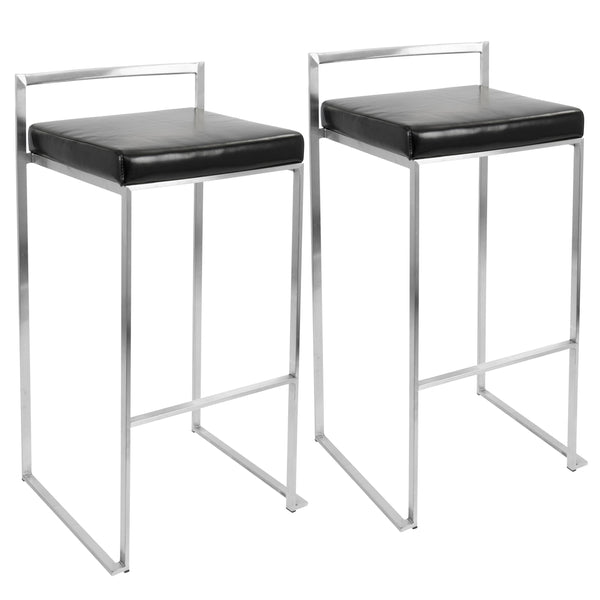 English Elm Contemporary Stackable Steel Counter Stools Padded Fabric Seats for Kitchen Islands Set of 2 B202P222300