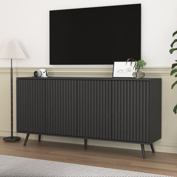 English Elm Sideboard Walnut Credenza with Hexagonal Doors and Adjustable Shelves for Dining Areas W409P327405