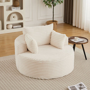 English Elm 50"l Corduroy Oversized Sleeper Chair with Neck Pillow Support for Lounge or Bedroom Beige W834P405862