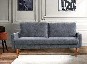 English Elm Velvet Upholstered Three Seat Sofa with Tapered Rubberwood Legs Mid Century European Style Grey B2735P291967