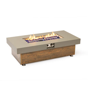 English Elm 48_inch Iron Fire Pit Table with Wood Grain Gray - Modern Outdoor Propane Table, Stainless Burner, Seats 5-6 W3131P277179