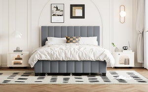 English Elm Queen Tufted Velvet Platform Bed with Storage Drawers and Pull Out Trundle Gray LP000714AAE-1