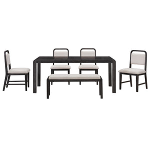 English Elm Trexm Rustic Oak Extendable Dining Set with Upholstered Chairs Bench Seats 6 Espresso ST000154AAP