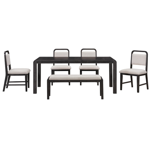 English Elm Trexm Rustic Oak Extendable Dining Set with Upholstered Chairs Bench Seats 6 Espresso ST000154AAP