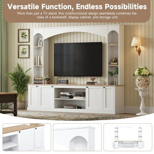 English Elm Arched Farmhouse Entertainment Center with Open Shelving for Living Room White N721S000063K