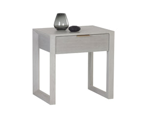 Sunpan Cordoba Nightstand - Rustic Oak Elegance with Grey Finish & Gold Hardware for Timeless Charm