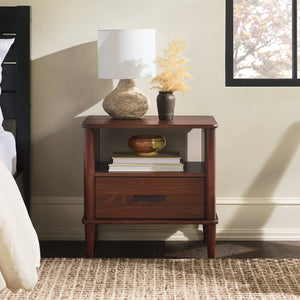 English Elm Walker Edison - Transitional Solid Pine Spindle Nightstand with Drawer and Open Cubby, Minimalist Handles, Low-Profile Walnut 26 L x 18.75 W x 5.5 H B185P168939