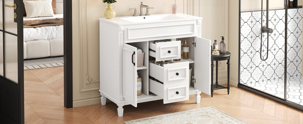 English Elm 36'' Modern Bathroom Vanity With Soft-Close Doors, Elegant Ceramic Sink, And Ample Storage Space N710P230231K