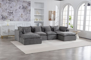 English Elm 129.8" Wide Modular Cloud Sectional Cotton Linen Sofa with Deep Foam Seats and Ottomans Antique Grey W2530S00015