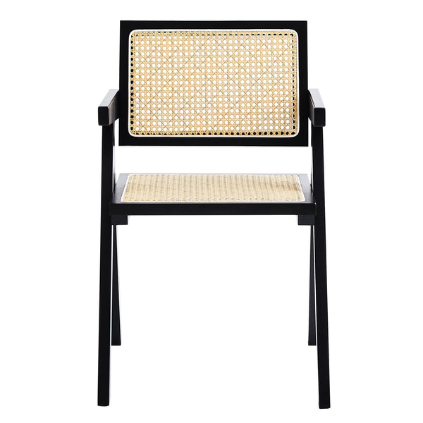 English Elm 2 Black Rubberwood Dining Chairs With Rattan Weaving - Stylish, Comfortable & Versatile Living Room Seating W2720P237607