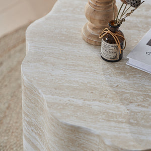 English Elm Set of 2 Round Coffee Tables Beige Brown Faux Mars Pattern MDF, Space-Saving Modern Accent Tables W3040P382320