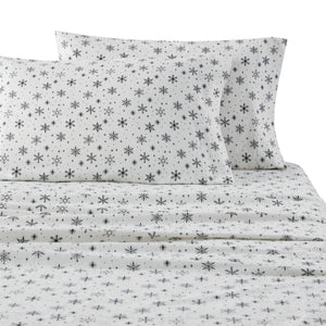 English Elm 4 Pcs King Sheet Set - Elegant Black Snowflakes Cotton Flannel For Cozy Winter Comfort & Style B035P319676