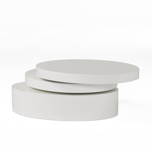 English Elm Christopher Knight Home® - MODERNESQUE Oval Rotating Coffee Table with 3-Tier Swivel Surfaces, Plywood Build, Sleek Modern Functionality Gloss White N758P245072W