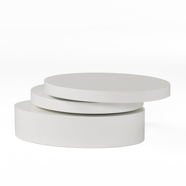 English Elm Christopher Knight Home® - MODERNESQUE Oval Rotating Coffee Table with 3-Tier Swivel Surfaces, Plywood Build, Sleek Modern Functionality Gloss White N758P245072W