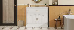 English Elm 36" Luxurious Bathroom Vanity with Ceramic Sink and Soft-Close Doors, Solid Wood Frame, Adjustable Shelves White N710P288944K