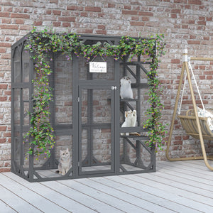 English Elm Catio Wooden Outdoor Cat Enclosure Six Tier Climbing Habitat with Waterproof Polycarbonate Roof W1850P188227
