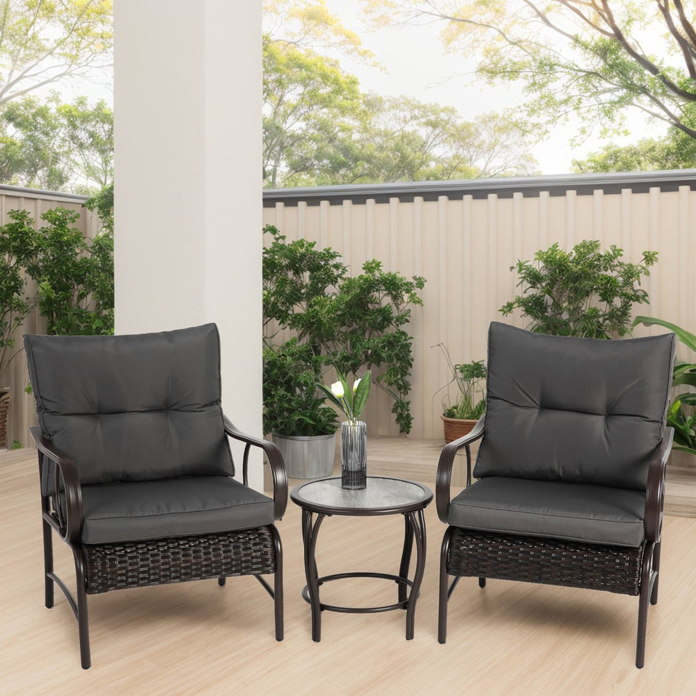 English Elm 3 Pieces Patio Set – Modern Outdoor Wicker Furniture With Comfortable Chairs & Stylish Coffee Table W640P256775
