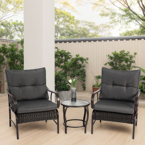 English Elm 3 Pieces Patio Set – Modern Outdoor Wicker Furniture With Comfortable Chairs & Stylish Coffee Table W640P256775