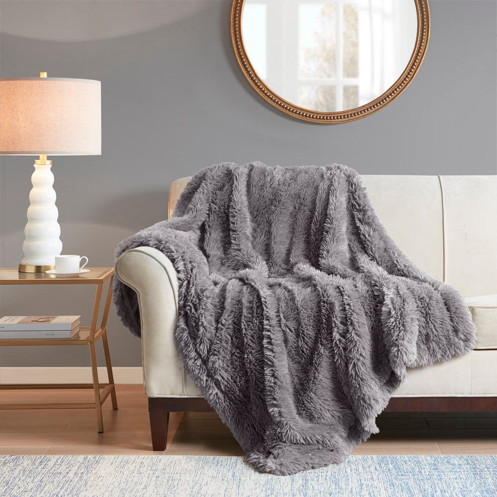 JLA Home Madison Park - Faux Fur Throw 50x60" Madison Park Haven Plush Long Faux Fur with Velvet Reverse, Machine Washable, Oeko-Tex Certified Luxe MP50-8242