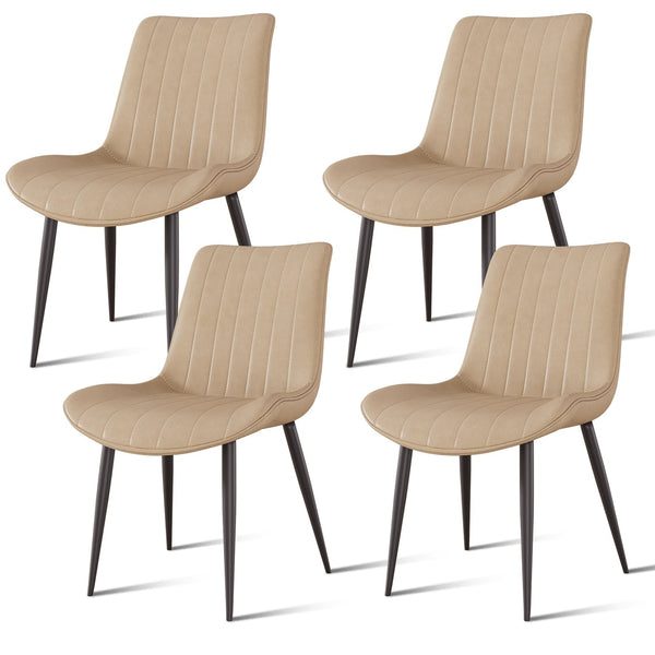 English Elm Khaki Pu Leather Armless Dining Chairs Set Of 4 With Metal Legs – Modern Wave Pattern & Comfort T3967P383850