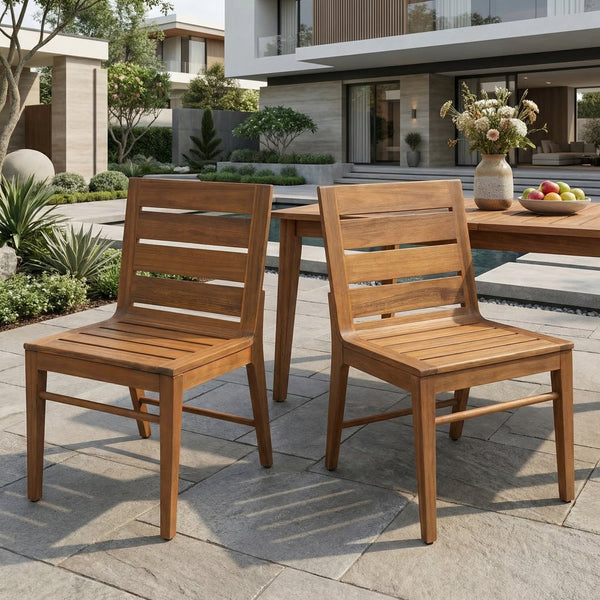 English Elm Outdoor Acacia Wood Patio Dining Chairs Set of 2 Teak Slatted Ergonomic Garden Seating N773P355906T