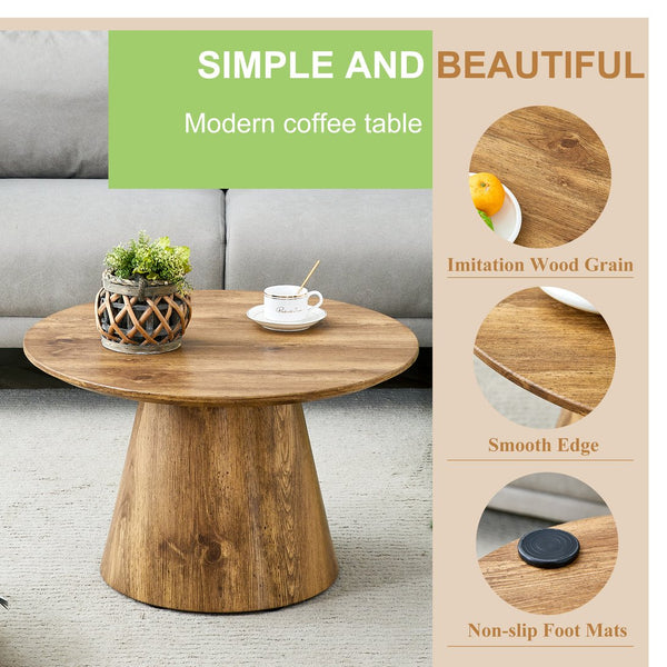 English Elm Natural Wood Grain Mdf Round Coffee Table for Small Living Rooms and Cozy Spaces W2920P375102