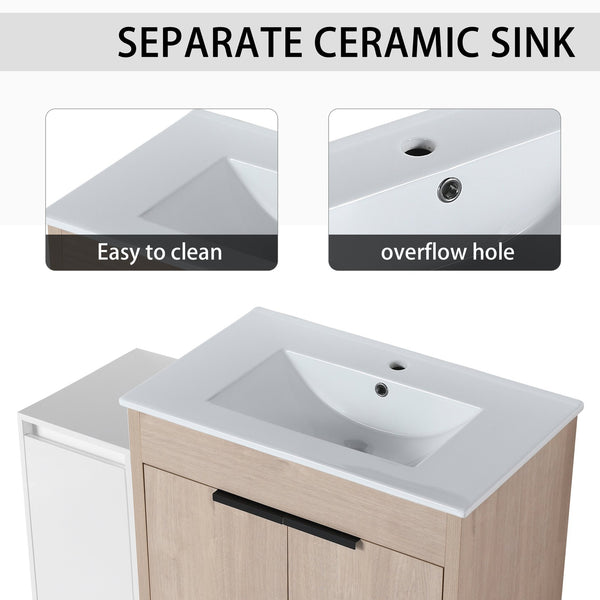 English Elm 42 Inch Freestanding Bathroom Vanity With Ceramic Sink, Soft-Close Doors & Ample Storage Space W999S00304
