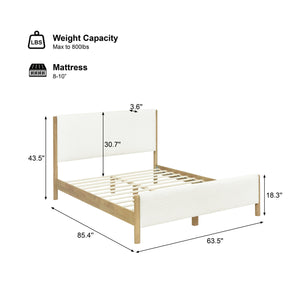 English Elm Christopher Knight Home® - Modern White Boucle Upholstered Bed – Stylish Queen Size With Natural Rubberwood Legs For Comfort N769P266445Q