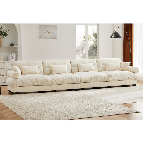 English Elm Super Comfort Modular Velvet Sectional Sofa With Movable Ottoman – Cloud-Like Deep Seat Couch In Cream W714S01074-GIGA