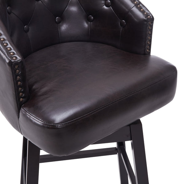 English Elm Christopher Knight Home® - 33.25" Swivel Counter Stools Set of 2 — 360° Faux Leather Bar Stools with Tufted Back, Footrest, Adjustable Feet WF532108BRN