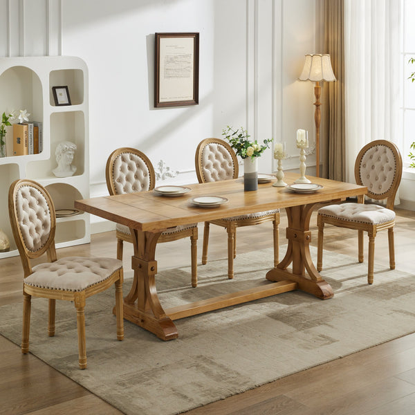 English Elm French Solid Wood Frame Antique Dining Chair with Velvet Upholstery, Nailhead Trim, Durable Spring Core Beige W1143P195870