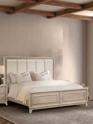 English Elm Contemporary Eastern King Bed Oak Veneer Channel Padded Headboard Transitional Bedroom B2741S00856
