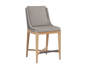 Sunpan Sorrento Stylish Outdoor Barstool with Durable Teak Wood Base and Weather-Resistant Fabric Seat Palazzo Taupe