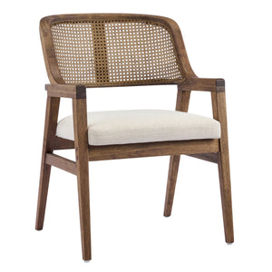 English Elm Mid-century Modern Dining Chairs Set of 2 Rattan Cane Back Rubberwood Upholstered Beige,Walnut N768P411344W