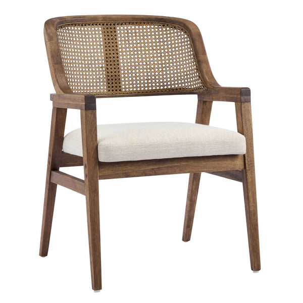 English Elm Mid-century Modern Dining Chairs Set of 2 Rattan Cane Back Rubberwood Upholstered Beige,Walnut N768P411344W