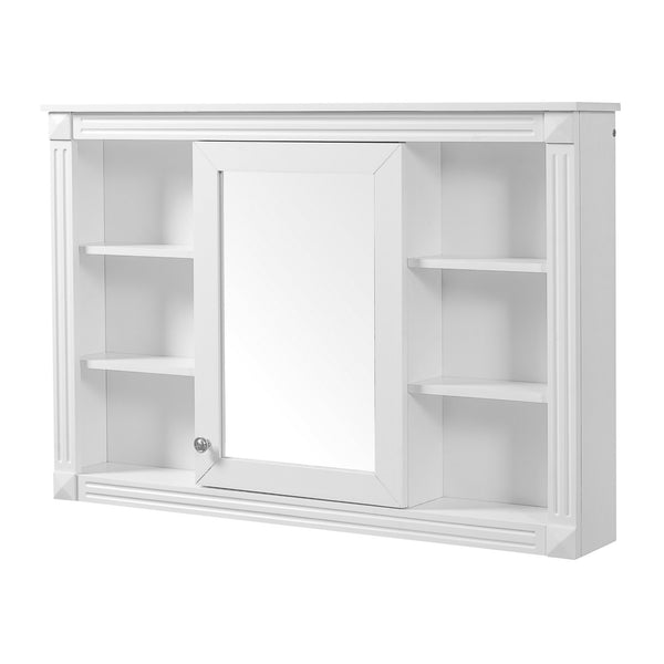 English Elm 42'' Wall Mount Medicine Cabinet White Mdf Mirror Door Six Open Shelves Towel Rod N710P363544K