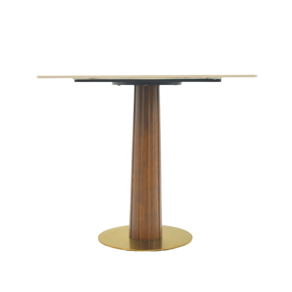English Elm Modern Square Dining Table - 33.5" Sintered Stone Top With Wood Legs & Gold Base For Small Spaces P2 W1535S00599-GIGA