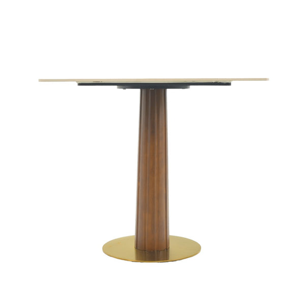 English Elm Modern Square Dining Table - 33.5" Sintered Stone Top With Wood Legs & Gold Base For Small Spaces P2 W1535S00599-GIGA