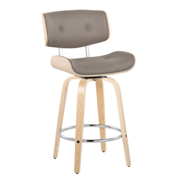 English Elm 26" Swivel Counterstools with Tufted Faux Leather Walnut Legs and Chrome Footrest Set of 2 B202S00346