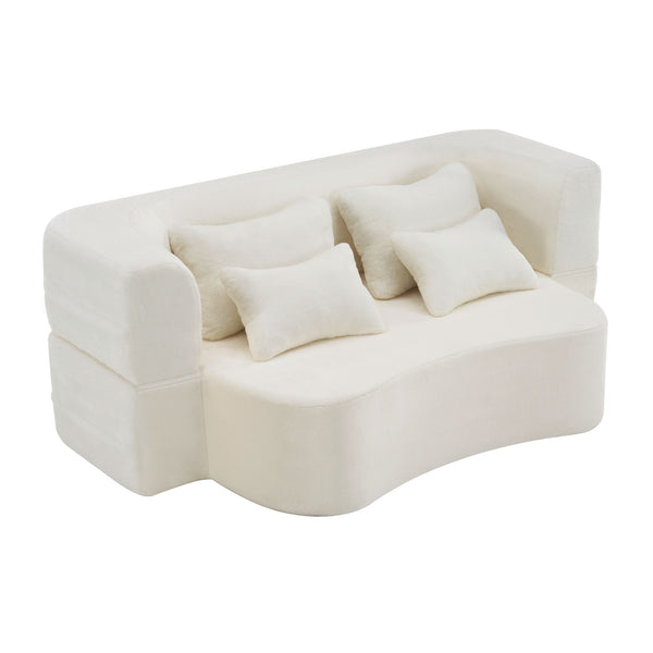 English Elm Queen Plush Floor Sofa Futon with 4 Pillows — Modern Foam Folding Couch Mattress for Living Room Guest Bedroom White W3612P336073