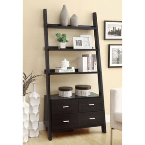 English Elm Shasta Cappuccino 5-Shelf Ladder Bookshelf with 4 Drawers, Space-Saving 72" Organizer in Warm Brown B062P328698