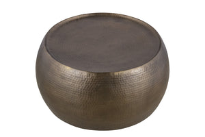 English Elm CT501 Hand-Hammered 32" Round Aluminum Coffee Table with Drum Silhouette and Timeless Texture Gold G150108432