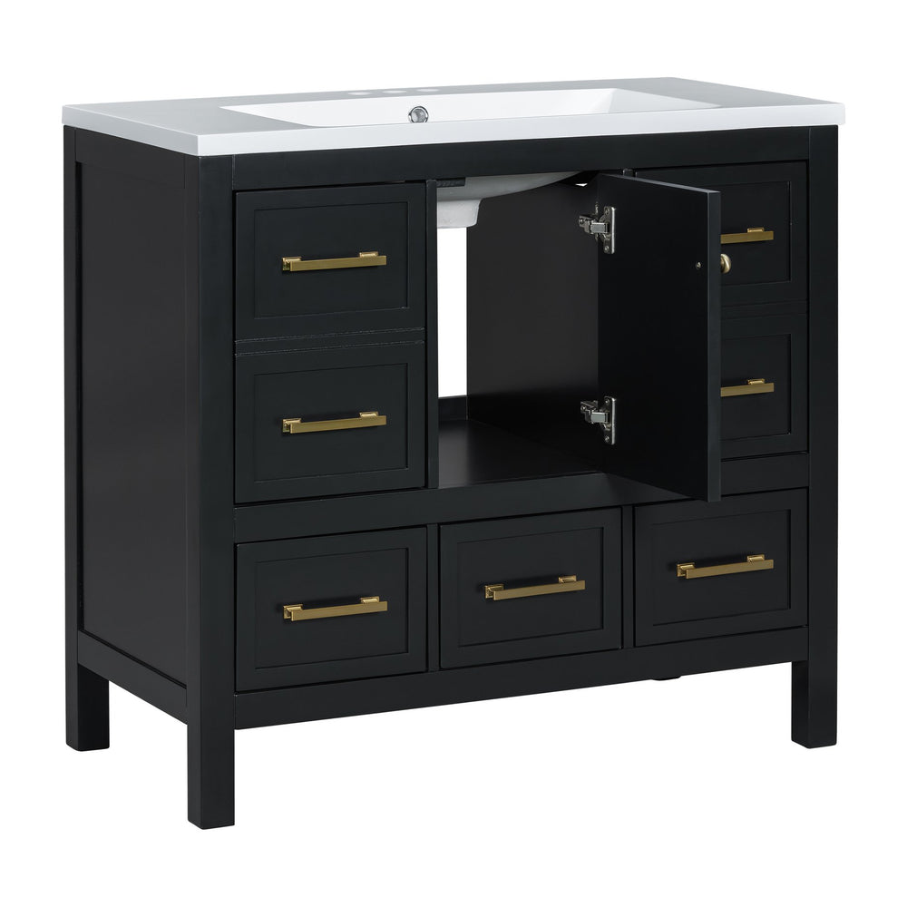 English Elm 72'' Elegant Bathroom Vanity Set With Resin Sink, Solid Wood Frame, Ample Storage & Soft-Close Doors N710SS00012B