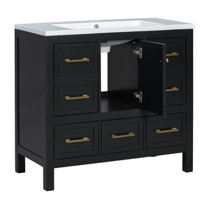 English Elm 72'' Elegant Bathroom Vanity Set With Resin Sink, Solid Wood Frame, Ample Storage & Soft-Close Doors N710SS00012B
