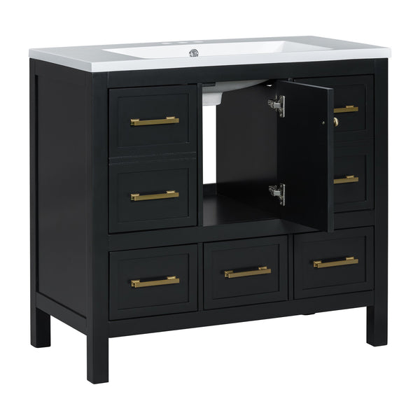 English Elm 72'' Elegant Bathroom Vanity Set With Resin Sink, Solid Wood Frame, Ample Storage & Soft-Close Doors N710SS00012B