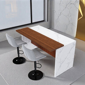 English Elm 63" Modern Kitchen Island Set With 2 Gray Bar Stools - Stylish Marble Look, Led Lighting & Versatile Use W2699S00070