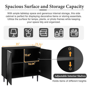 English Elm Mirod Lacquered Side Cabinet Geometric Door Panels Metal Legs Adjustable Interior Shelves Black N760P221050B