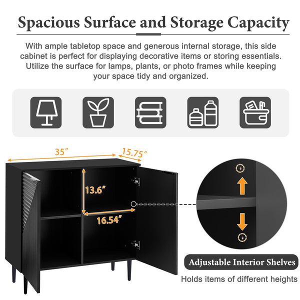 English Elm Mirod Lacquered Side Cabinet Geometric Door Panels Metal Legs Adjustable Interior Shelves Black N760P221050B
